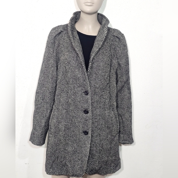 International Scene Jackets & Blazers - Women's Black and White Pea Coat